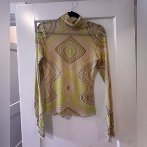 AFRM Zadie Power Mesh Turtleneck Top - Lime Swirl